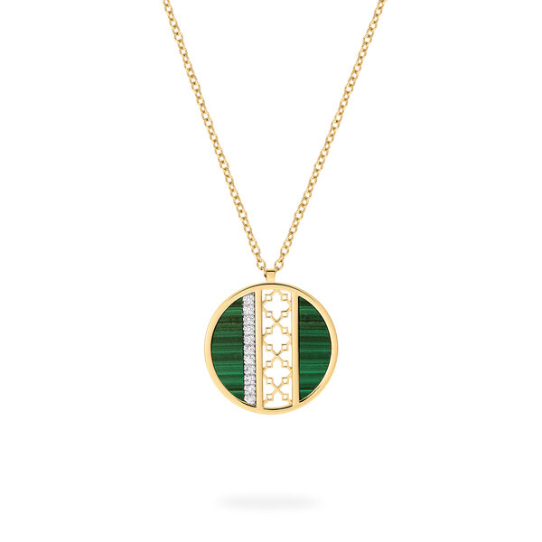 Malachite and Diamond Medallion Pendant Necklace, Large (25 mm)
